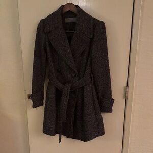 Zara Basic Brown & Gray Wool Blend Double-Breasted Coat Sz S Winter Warm Neutral